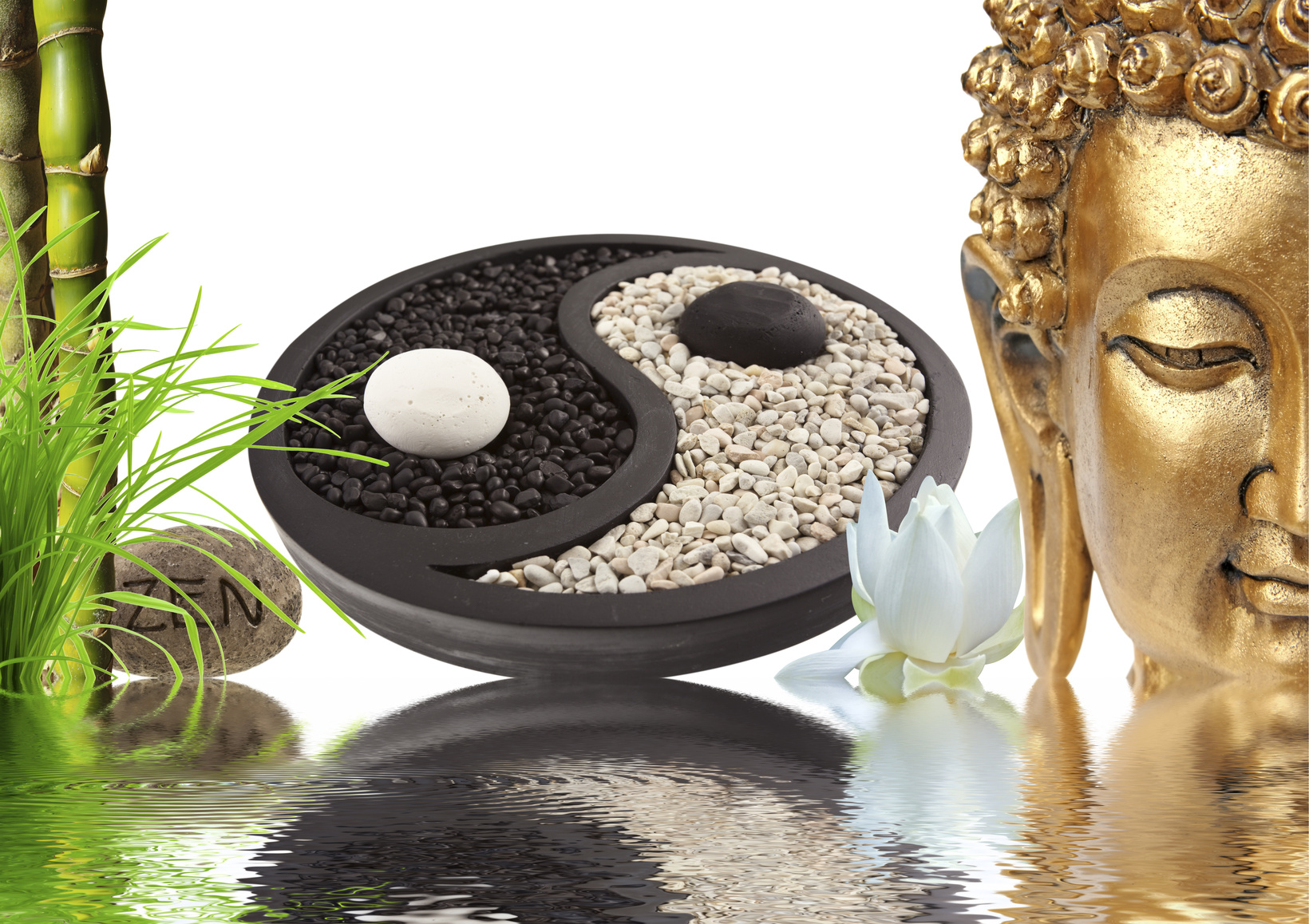 composition zen, Bouddha, yin yang, bambou